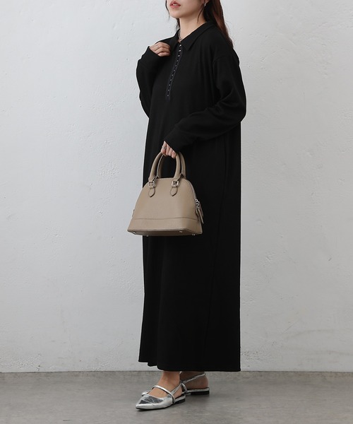 COLONY 2139（コロニートゥーワンスリーナイン）の「テレコ衿付きロングワンピース（ワンピース・レディース・ブラック/チャコールグレー・FREE）」の5枚目の写真