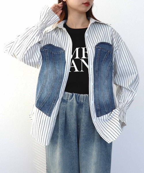 Cepica（セピカ）の「Backギャザーデニムパッチシャツ（シャツ/ブラウス・レディース・ストライプ・FREE）」の14枚目の写真