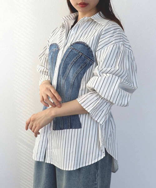 Cepica（セピカ）の「Backギャザーデニムパッチシャツ（シャツ/ブラウス・レディース・ストライプ・FREE）」の13枚目の写真