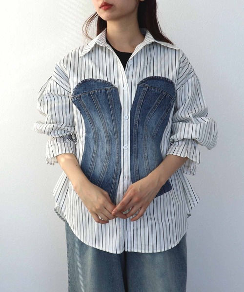 Cepica（セピカ）の「Backギャザーデニムパッチシャツ（シャツ/ブラウス・レディース・ストライプ・FREE）」の12枚目の写真