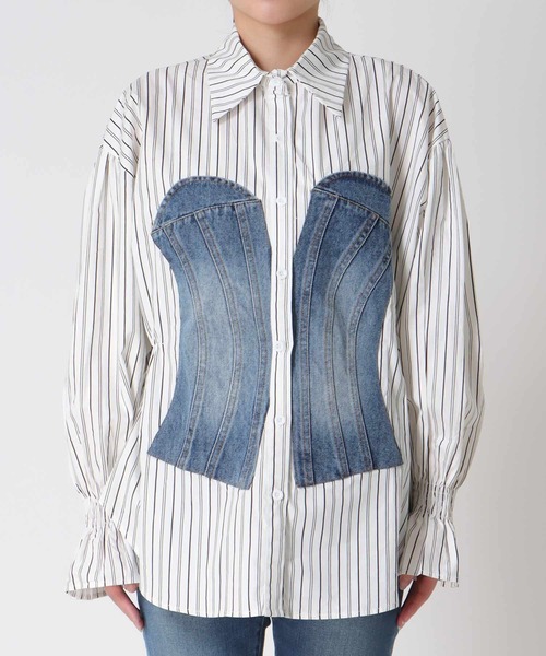 Cepica（セピカ）の「Backギャザーデニムパッチシャツ（シャツ/ブラウス・レディース・ストライプ・FREE）」の9枚目の写真