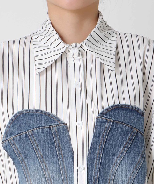 Cepica（セピカ）の「Backギャザーデニムパッチシャツ（シャツ/ブラウス・レディース・ストライプ・FREE）」の5枚目の写真