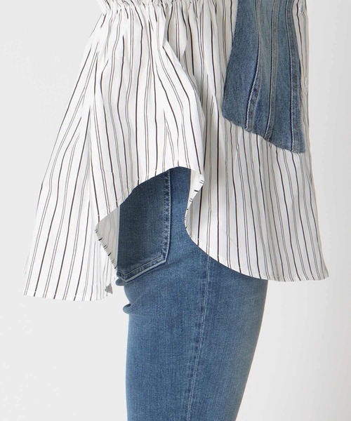 Cepica（セピカ）の「Backギャザーデニムパッチシャツ（シャツ/ブラウス・レディース・ストライプ・FREE）」の3枚目の写真