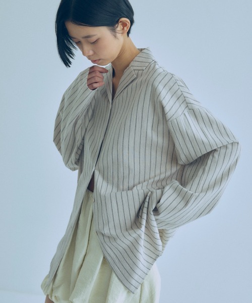 EN NEUME(エンノイム)の「Linen Touch Stripe Open Collar Shirt(シャツ/ブラウス・レディース・ブラウン/アイボリー・FREE)」の2枚目の写真