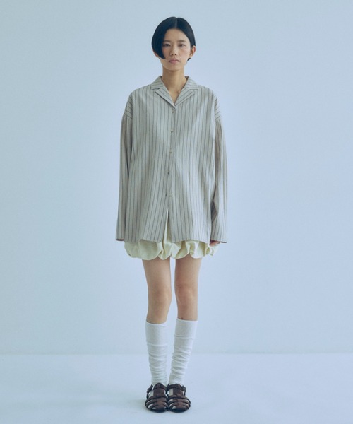 EN NEUME(エンノイム)の「Linen Touch Stripe Open Collar Shirt(シャツ/ブラウス・レディース・ブラウン/アイボリー・FREE)」の10枚目の写真