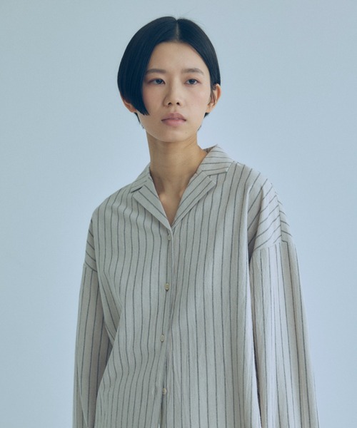 EN NEUME(エンノイム)の「Linen Touch Stripe Open Collar Shirt(シャツ/ブラウス・レディース・ブラウン/アイボリー・FREE)」の3枚目の写真
