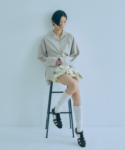 EN NEUME(エンノイム)の「Linen Touch Stripe Open Collar Shirt(シャツ/ブラウス・レディース・ブラウン/アイボリー・FREE)」の4枚目の写真