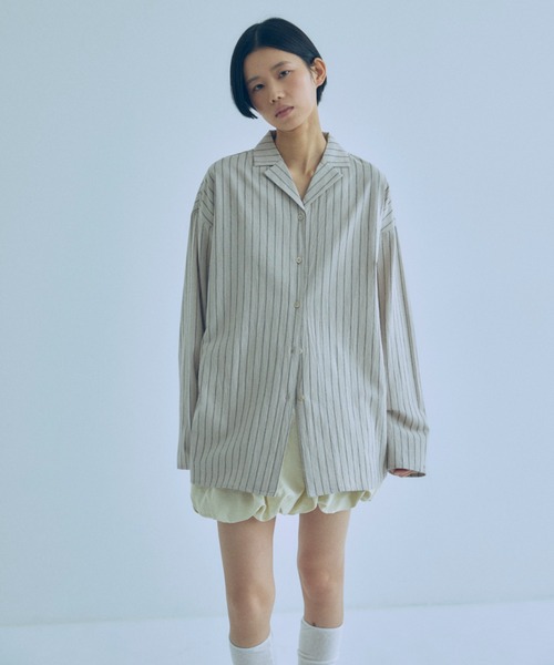 EN NEUME(エンノイム)の「Linen Touch Stripe Open Collar Shirt(シャツ/ブラウス・レディース・ブラウン/アイボリー・FREE)」の6枚目の写真