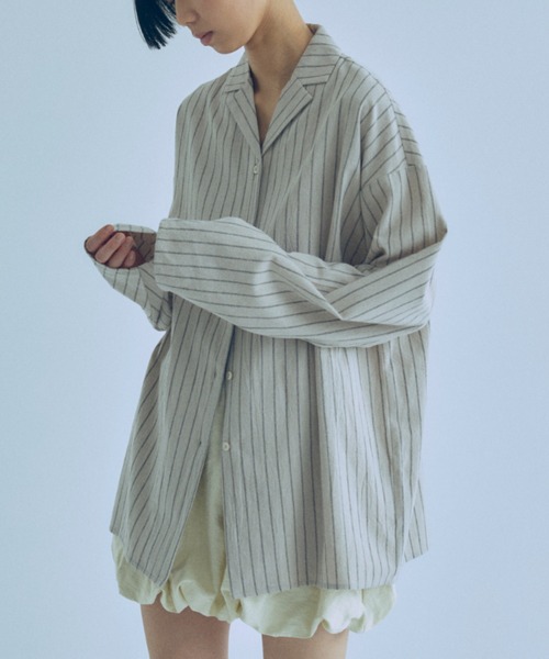 EN NEUME(エンノイム)の「Linen Touch Stripe Open Collar Shirt(シャツ/ブラウス・レディース・ブラウン/アイボリー・FREE)」の9枚目の写真