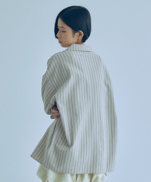 EN NEUME(エンノイム)の「Linen Touch Stripe Open Collar Shirt(シャツ/ブラウス・レディース・ブラウン/アイボリー・FREE)」の8枚目の写真
