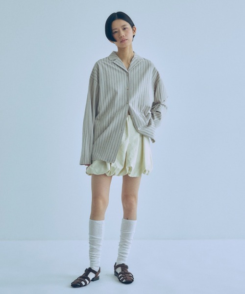 EN NEUME(エンノイム)の「Linen Touch Stripe Open Collar Shirt(シャツ/ブラウス・レディース・ブラウン/アイボリー・FREE)」の7枚目の写真