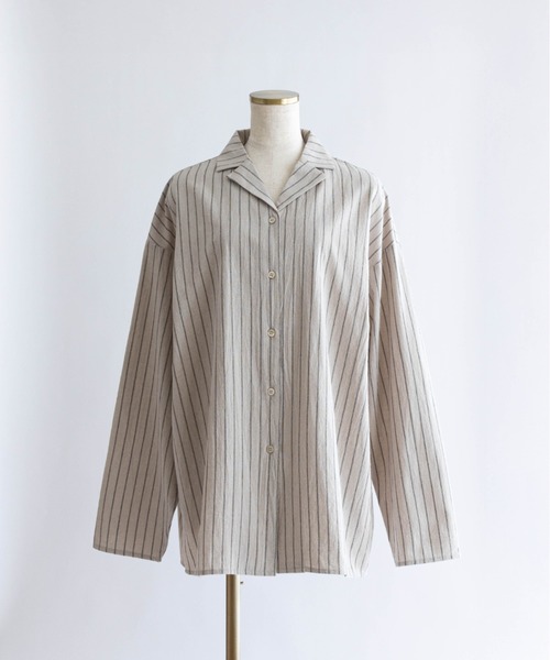 EN NEUME(エンノイム)の「Linen Touch Stripe Open Collar Shirt(シャツ/ブラウス・レディース・ブラウン/アイボリー・FREE)」の13枚目の写真