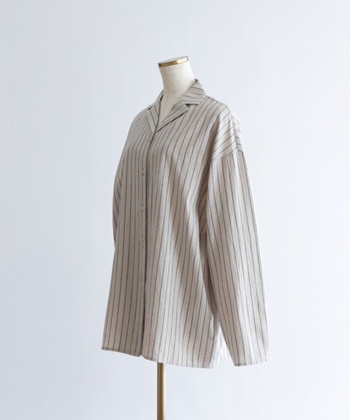 EN NEUME(エンノイム)の「Linen Touch Stripe Open Collar Shirt(シャツ/ブラウス・レディース・ブラウン/アイボリー・FREE)」の14枚目の写真