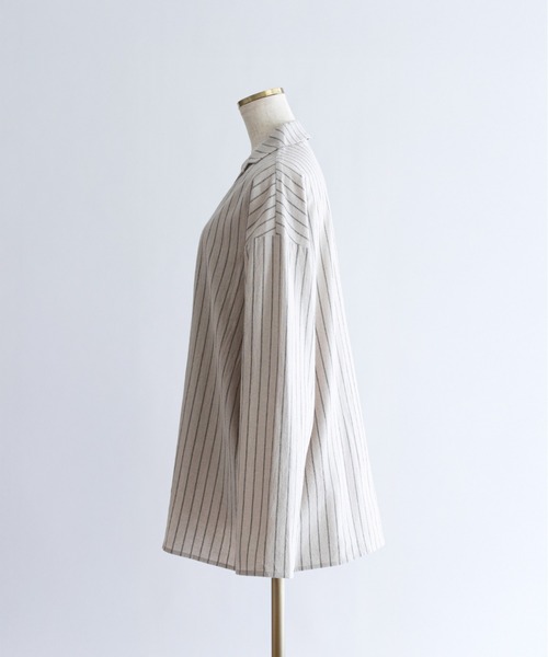 EN NEUME(エンノイム)の「Linen Touch Stripe Open Collar Shirt(シャツ/ブラウス・レディース・ブラウン/アイボリー・FREE)」の15枚目の写真