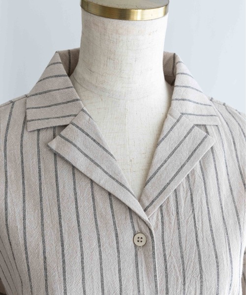 EN NEUME(エンノイム)の「Linen Touch Stripe Open Collar Shirt(シャツ/ブラウス・レディース・ブラウン/アイボリー・FREE)」の18枚目の写真