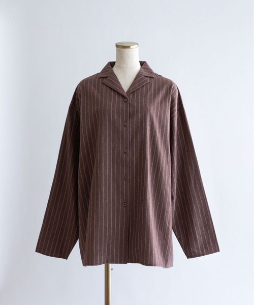 EN NEUME(エンノイム)の「Linen Touch Stripe Open Collar Shirt(シャツ/ブラウス・レディース・ブラウン/アイボリー・FREE)」の17枚目の写真
