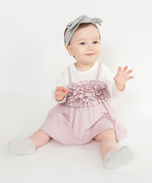 BRANSHES(ブランシェス)の「【おそろい】胸フリルカバーオール(ロンパース・キッズ・アイボリー/ラベンダー・80/70)」の9枚目の写真