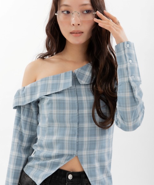 3.3 Field Trip (3.3フィールドトリップ)の「3.3 Field Trip/ワンショルチェックシャツ(シャツ/ブラウス・レディース・ブルー/ブラウン/ネイビー・FREE)」の3枚目の写真