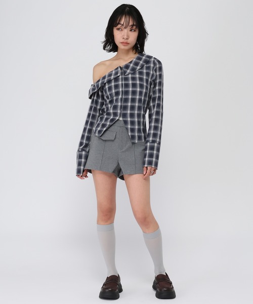 3.3 Field Trip (3.3フィールドトリップ)の「3.3 Field Trip/ワンショルチェックシャツ(シャツ/ブラウス・レディース・ブルー/ブラウン/ネイビー・FREE)」の6枚目の写真