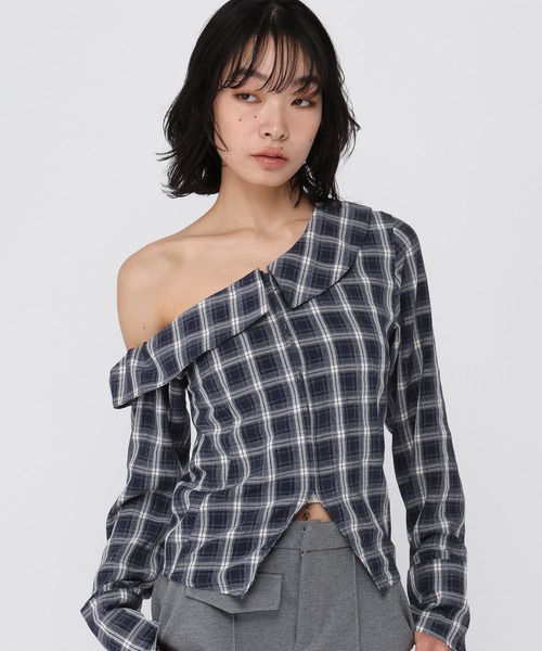 3.3 Field Trip (3.3フィールドトリップ)の「3.3 Field Trip/ワンショルチェックシャツ(シャツ/ブラウス・レディース・ブルー/ブラウン/ネイビー・FREE)」の9枚目の写真