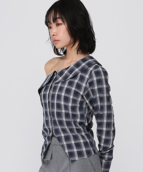 3.3 Field Trip (3.3フィールドトリップ)の「3.3 Field Trip/ワンショルチェックシャツ(シャツ/ブラウス・レディース・ブルー/ブラウン/ネイビー・FREE)」の10枚目の写真