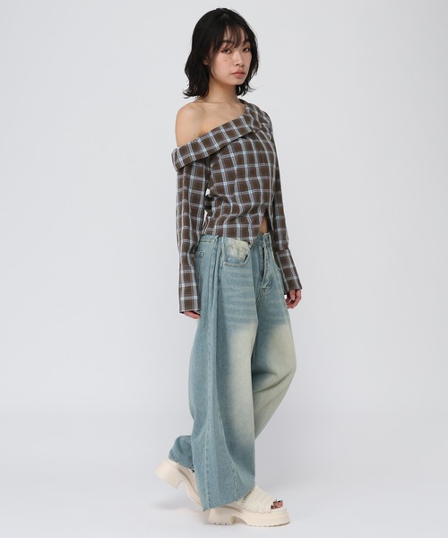 3.3 Field Trip (3.3フィールドトリップ)の「3.3 Field Trip/ワンショルチェックシャツ(シャツ/ブラウス・レディース・ブルー/ブラウン/ネイビー・FREE)」の13枚目の写真