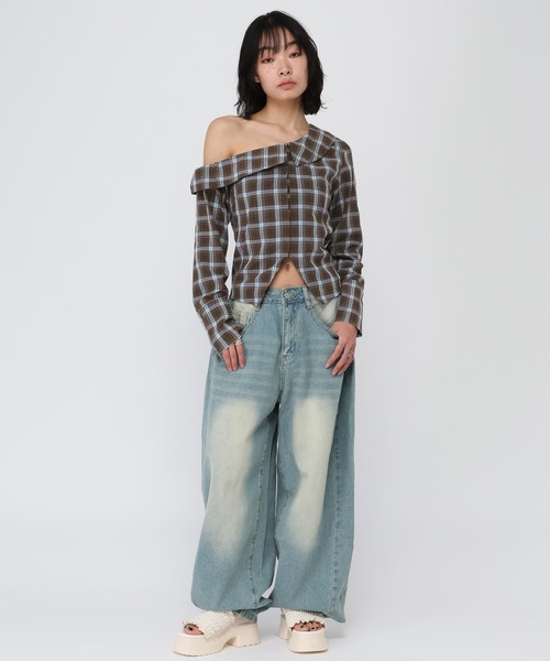 3.3 Field Trip (3.3フィールドトリップ)の「3.3 Field Trip/ワンショルチェックシャツ(シャツ/ブラウス・レディース・ブルー/ブラウン/ネイビー・FREE)」の12枚目の写真