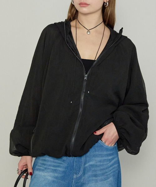 enhaut（アンオート）の「シアー リップストップ パーカー（パーカー・レディース・ホワイト/ネイビー/ブラック・FREE）」の2枚目の写真