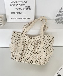 【urge select】ドット柄×レース トートバッグ【A4サイズ収納可能】