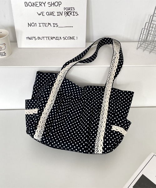 Mayree(メイリー)の「【urge select】ドット柄×レース トートバッグ【A4サイズ収納可能】(トートバッグ・レディース・アイボリー/ブラック・FREE)」の2枚目の写真