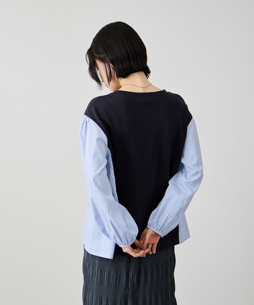 Mac-House(マックハウス)の「Idnes ストライプ 布帛ドッキング プルオーバー(Tシャツ/カットソー・レディース・ホワイト系/グレー系/ネイビー系・FREE)」の6枚目の写真