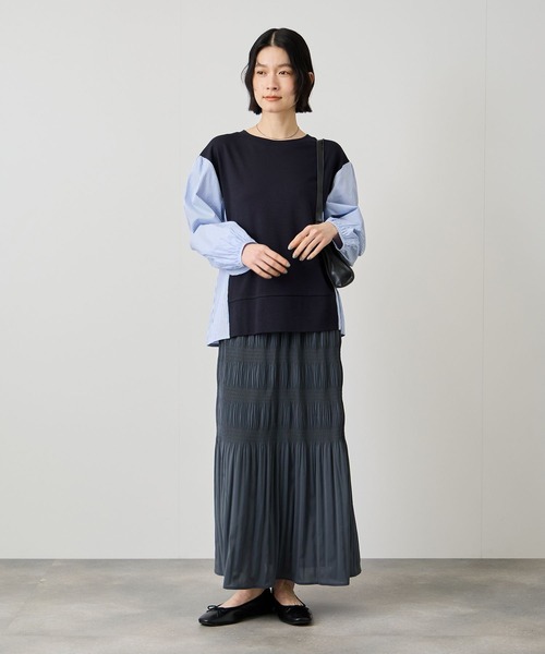 Mac-House(マックハウス)の「Idnes ストライプ 布帛ドッキング プルオーバー(Tシャツ/カットソー・レディース・ホワイト系/グレー系/ネイビー系・FREE)」の8枚目の写真