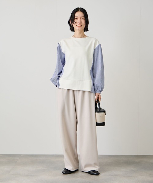 Mac-House(マックハウス)の「Idnes ストライプ 布帛ドッキング プルオーバー(Tシャツ/カットソー・レディース・ホワイト系/グレー系/ネイビー系・FREE)」の11枚目の写真