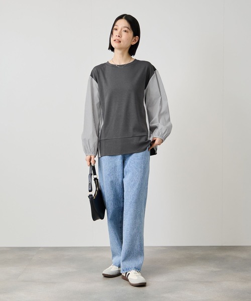 Mac-House(マックハウス)の「Idnes ストライプ 布帛ドッキング プルオーバー(Tシャツ/カットソー・レディース・ホワイト系/グレー系/ネイビー系・FREE)」の15枚目の写真
