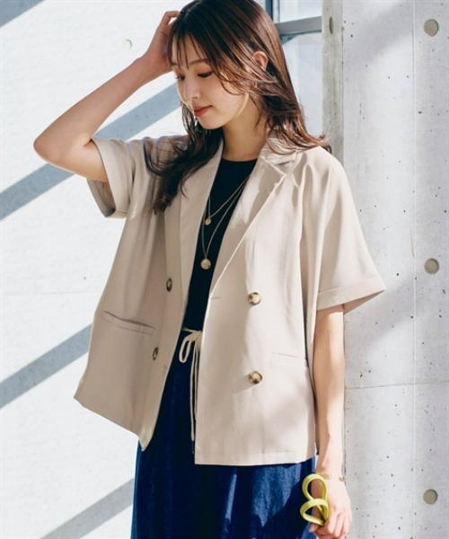 nissen（ニッセン）の「半袖ダブルテーラードジャケット（テーラードジャケット・レディース・グレイッシュベージュ/ブラウン/ブラック・S/M/L/LL）」の3枚目の写真