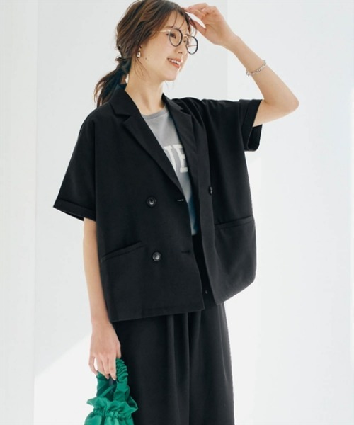 nissen（ニッセン）の「半袖ダブルテーラードジャケット（テーラードジャケット・レディース・グレイッシュベージュ/ブラウン/ブラック・S/M/L/LL）」の2枚目の写真