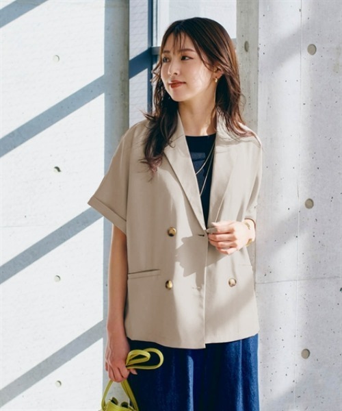 nissen（ニッセン）の「半袖ダブルテーラードジャケット（テーラードジャケット・レディース・グレイッシュベージュ/ブラウン/ブラック・S/M/L/LL）」の11枚目の写真