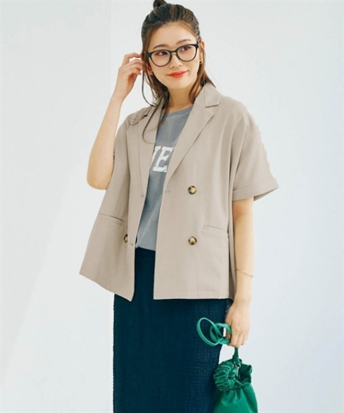 nissen（ニッセン）の「半袖ダブルテーラードジャケット（テーラードジャケット・レディース・グレイッシュベージュ/ブラウン/ブラック・S/M/L/LL）」の9枚目の写真