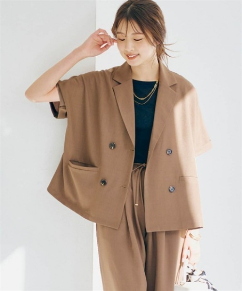 nissen（ニッセン）の「半袖ダブルテーラードジャケット（テーラードジャケット・レディース・グレイッシュベージュ/ブラウン/ブラック・S/M/L/LL）」の7枚目の写真