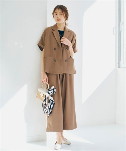 nissen（ニッセン）の「半袖ダブルテーラードジャケット（テーラードジャケット・レディース・グレイッシュベージュ/ブラウン/ブラック・S/M/L/LL）」の6枚目の写真