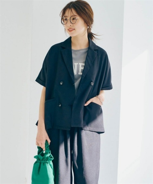 nissen（ニッセン）の「半袖ダブルテーラードジャケット（テーラードジャケット・レディース・グレイッシュベージュ/ブラウン/ブラック・S/M/L/LL）」の5枚目の写真