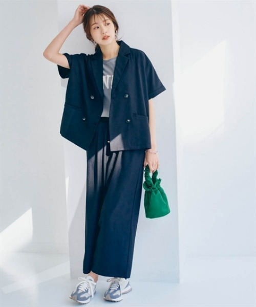 nissen（ニッセン）の「半袖ダブルテーラードジャケット（テーラードジャケット・レディース・グレイッシュベージュ/ブラウン/ブラック・S/M/L/LL）」の4枚目の写真