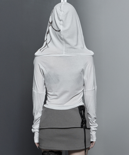 ETRE AU SOMMET(エトレオソメ)の「Lettering Hooded Slim-Fit Long Sleeve Top (lvory)(Tシャツ/カットソー・レディース・アイボリー・FREE)」の3枚目の写真