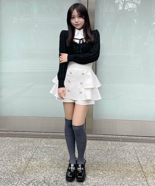 abc une face（アーベーセーアンフェイス）の「ティアードスカパン（その他パンツ・レディース・ピンク/ホワイト/ブラック・FREE）」の6枚目の写真