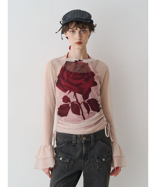 jouetie(ジュエティ)の「ローズシアートップス(Tシャツ/カットソー・レディース・アイボリー/ブラウン・MEDIUM)」の1枚目の写真