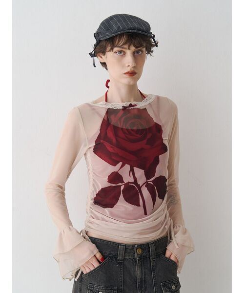 jouetie(ジュエティ)の「ローズシアートップス(Tシャツ/カットソー・レディース・アイボリー/ブラウン・MEDIUM)」の6枚目の写真