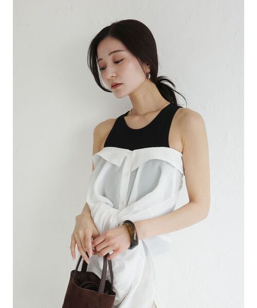 LAGUNAMOON(ラグナムーン)の「2wayシアーシャツ 【夏服】【オフィスカジュアル】【シアーシャツ】(シャツ/ブラウス・レディース・ブラック/ブラウン/ホワイト・FREE)」の6枚目の写真