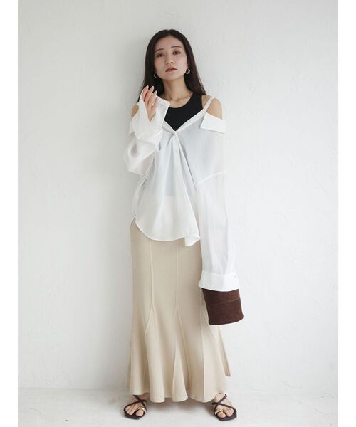 LAGUNAMOON(ラグナムーン)の「2wayシアーシャツ 【夏服】【オフィスカジュアル】【シアーシャツ】(シャツ/ブラウス・レディース・ブラック/ブラウン/ホワイト・FREE)」の11枚目の写真