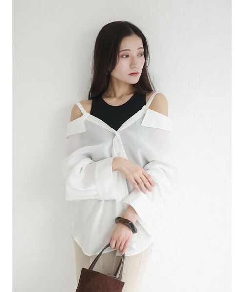 LAGUNAMOON(ラグナムーン)の「2wayシアーシャツ 【夏服】【オフィスカジュアル】【シアーシャツ】(シャツ/ブラウス・レディース・ブラック/ブラウン/ホワイト・FREE)」の14枚目の写真