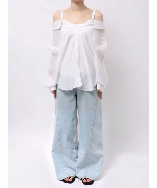 LAGUNAMOON(ラグナムーン)の「2wayシアーシャツ 【夏服】【オフィスカジュアル】【シアーシャツ】(シャツ/ブラウス・レディース・ブラック/ブラウン/ホワイト・FREE)」の8枚目の写真